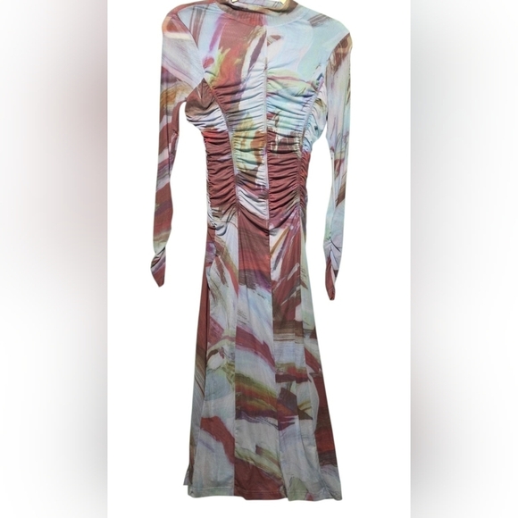 Anthropologie Printed Elegant Multicolor Long Sleeve Bodycon Dress XS PTP 19 - Picture 2 of 4